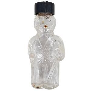 VTG glass perfume bottle man in suit umbrella handlebar mustache 3.75 x 1 75